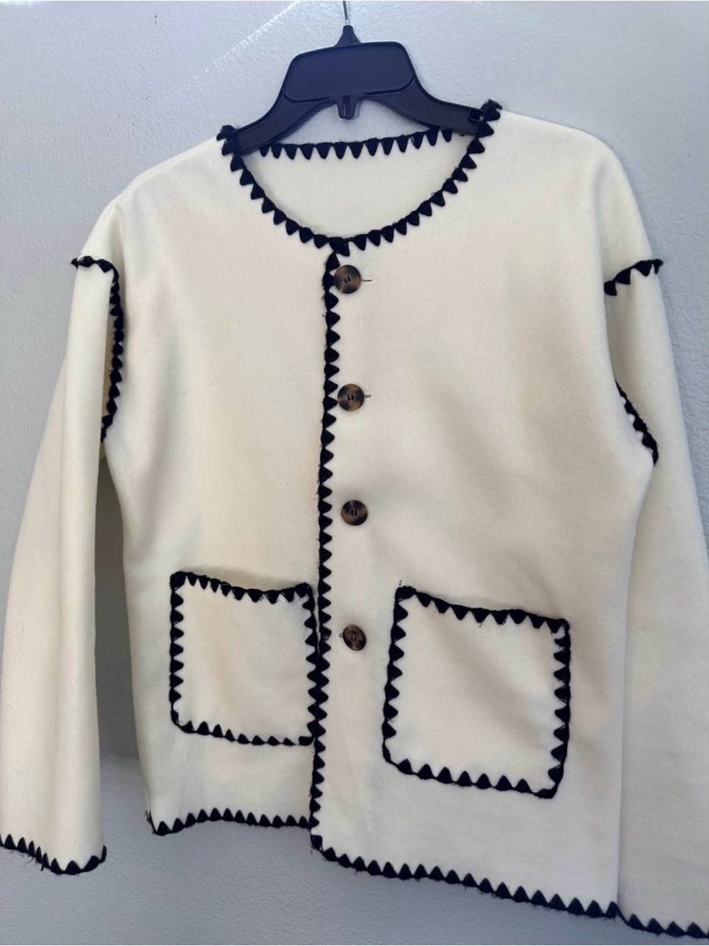 Cream Cardigan with Black Trim